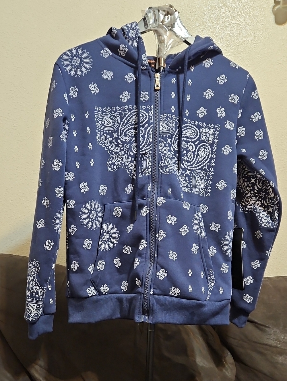 Women's Navy Bandana-Print Zip-Up Hoodie